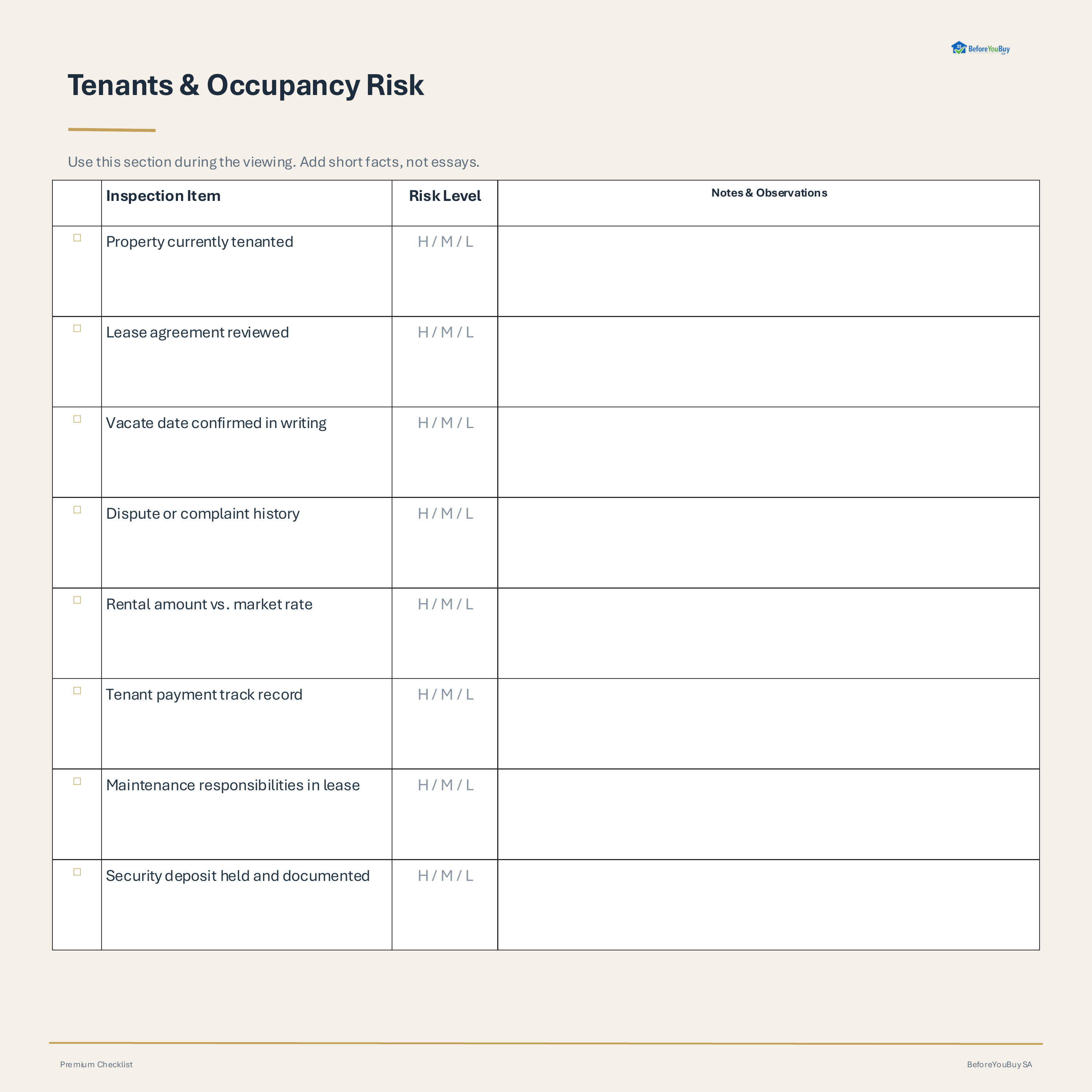 Checklist — Tenants & Occupancy Risk